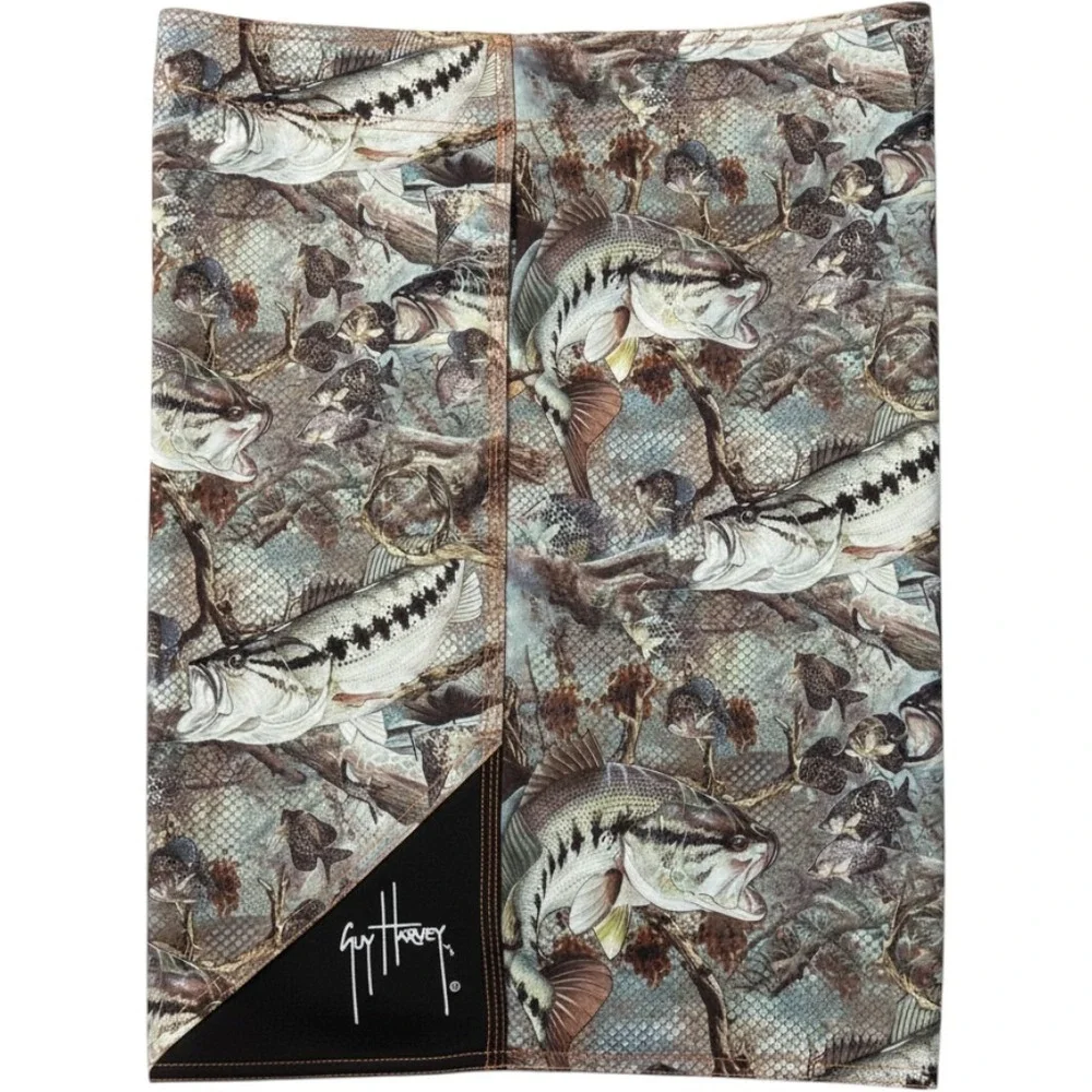 Guy Harvey AFTCO Bass Fishing Camo Board Shorts Mens 38 Swim Trunks AOP‎